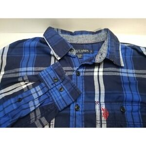 US Polo Assn Long Sleeve Button Up Shirt‎ Mens M Medium Blue Plaid Flannel